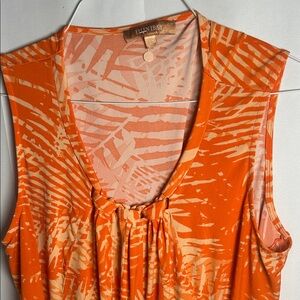 Ellen Tracy Orange Palm Print Sleeveless Blouse
